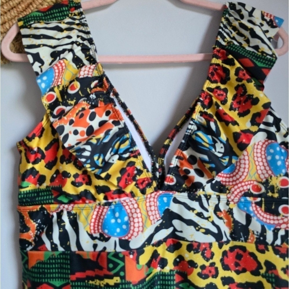 Averie NEW Harlow Tropical Animal Print Deep Plunge One Piece Swimsuit SZ XXXL - Picture 7 of 9